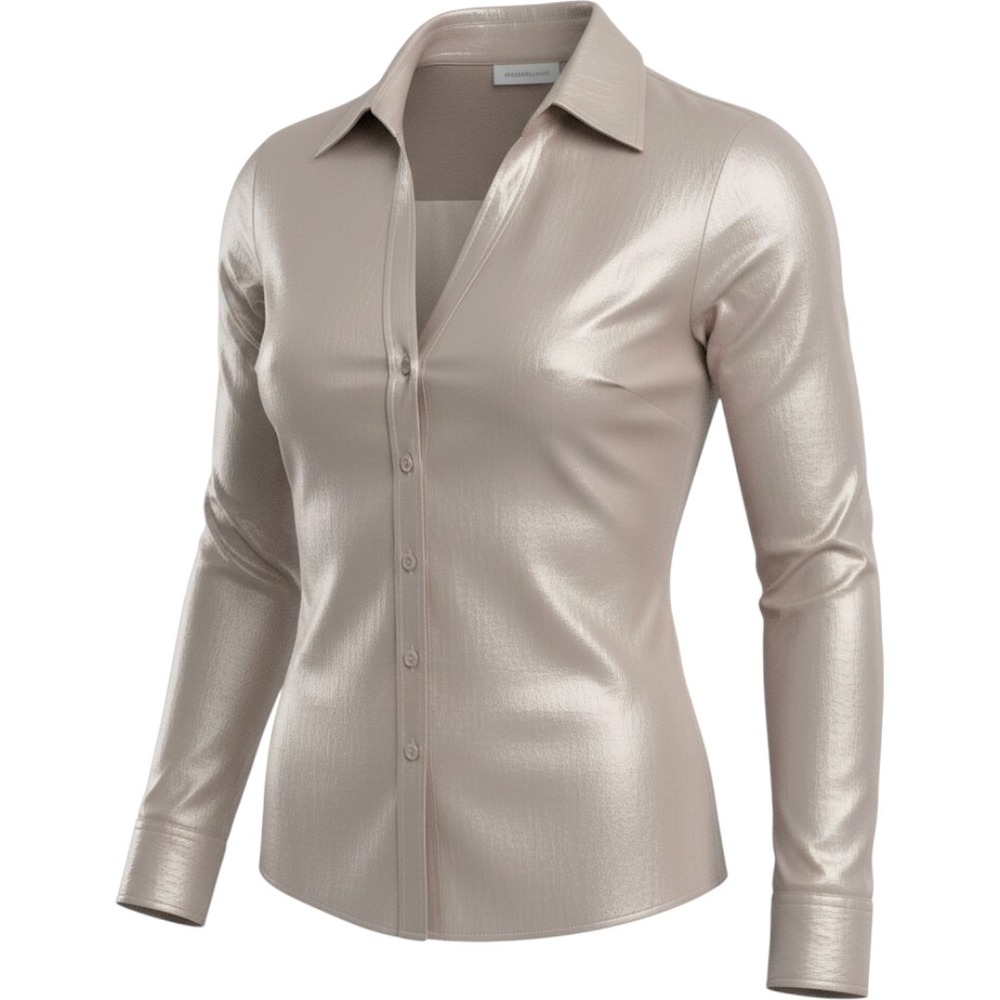 Avenue Womens 14/16 Metallic Shimmer Button Down Shirt Champagne Gold Top